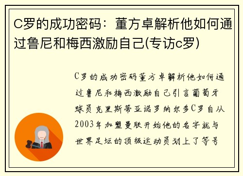 C罗的成功密码：董方卓解析他如何通过鲁尼和梅西激励自己(专访c罗)