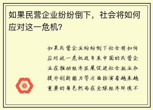 如果民营企业纷纷倒下，社会将如何应对这一危机？