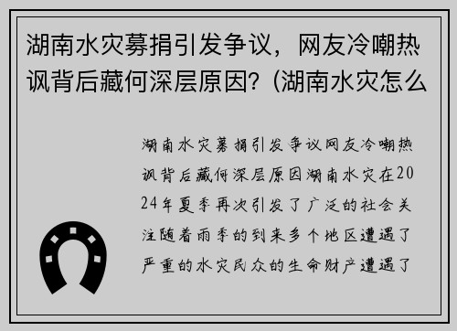 湖南水灾募捐引发争议，网友冷嘲热讽背后藏何深层原因？(湖南水灾怎么样了)