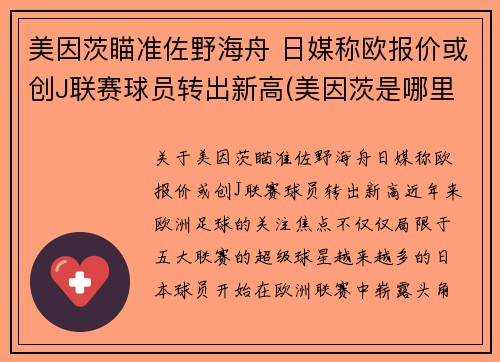 美因茨瞄准佐野海舟 日媒称欧报价或创J联赛球员转出新高(美因茨是哪里)